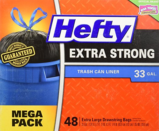 Hefty Drawstring Trash Can Liner Bags, 33 Gallon, 48 Count