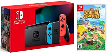 Nintendo Switch w/ Red & Blue Joy-Con   Animal Crossing (New Horizons) Game Bundle