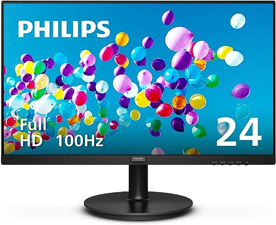 PHILIPS Computer Monitors 24 inch Class Thin Full HD (1920 x 1080) 100Hz Monitor, VESA, HDMI & VGA Port, 4 Year Advance Replacement Warranty, 241V8LB