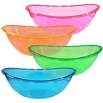 Set of 4 - Oval Plastic Contoured Serving Bowls, Party Snack or Salad Bowl, 80-Ounce, Assorted Colors,