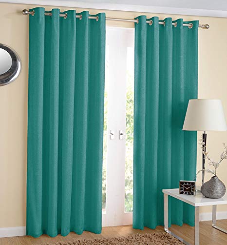 noah's Linen Thermal Insulated Blackout Curtain Pair Eyelet Ring Top Including Tie Backs 90" (width) x 90" (drop) Teal Color