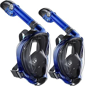 Greatever G2 Adults Kids Full Face Snorkel Mask 2 Pcs,Snorkeling Gear with Latest Dry Top System,Foldable 180 Degree Panoramic View,Safe Breathing,Anti-Leak&Anti-Fog Snorkeling Mask with Camera Mount