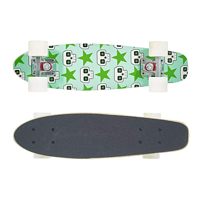 Vinsani® 22" Cruiser Green Skull Design Outdoor Ride Maple Skateboard