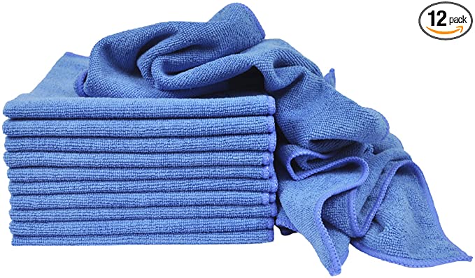 Eurow Utility Terry Weave 16 x 16in 240 GSM Microfiber Cleaning Towels Blue 12-Pack