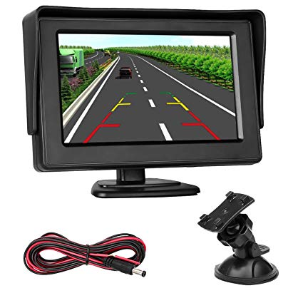 LeeKooLuu Car Rear View Monitor 4.3 LCD Color Display for Car/Truck/Vehicle Reverse View of Rear View Backup Camera System with Bracket Suction Cup Mount on Windshield Optional