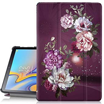 Samsung Galaxy Tab A 10.5 Case, Hocase PU Leather Folio Smart Case w/Unique Flower Design, Auto Sleep/Wake Feature, Microfiber Lining Hard Back Cover for SM-T590/SM-T595 - Burgundy Flowers