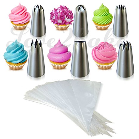 Cupcake Decorating Kit - The Perfect Cupcake By Love2bake -X-Large Stainless Steel Tips & Icing Bags