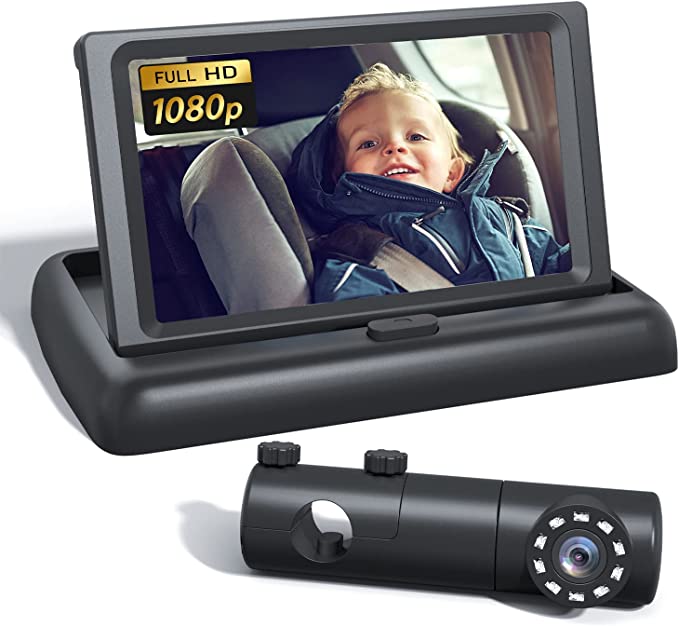 Grownsy Baby Car Camera, HD 1080P Display Baby Car Mirror with Night Vision Feature, 4.4inch Baby Car Monitor with Wide Clear View, Baby Car Seat Mirror Camera Rear Facing to Observe Baby's Every Move