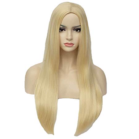 Aosler Women's Blonde Long Wig,24 Inches Straight Yaki Synthetic Hair Wigs - Heat Friendly Cosplay Party Costume Wigs for Halloween