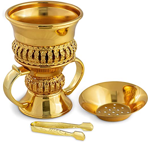 AM Regal Metal Incense Burner - Bakhoor Burner Mubkhara – Frankincense Insence Burner - Ideal for Yoga, Spa & Aromatherapy (Gold)