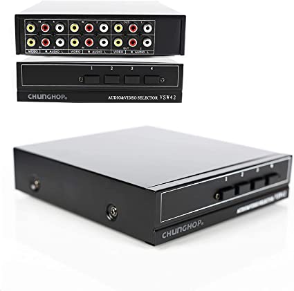 CHUNGHOP 4 in 2 Out Composite AV Switcher 3 RCA Video Audio Switch Box Selector 4 in 1 Out 4x2 for HDTV LCD DVD STB Game Consoles