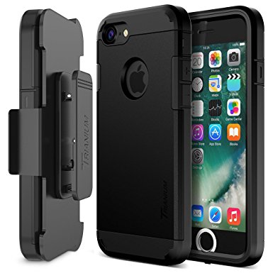 iPhone 7 Case, Trianium [Duranium Series] Heavy Duty Ultra Protective Cases Shock Absorption Hard Covers with Built-in Screen Protector  Holster Belt Clip Kickstand for Apple iPhone 7 2016 -Black