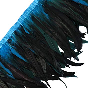 Rooster Hackle Feather Trim 10-12 inch in Width for DIY Sewing Crafts Decoration (Blue&Black, 1 Yard)