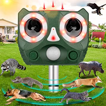 Solar Powered Animal Repeller,Ultrasonic Animal Repellent Outdoor Cat Repellent Dog Deterrent Waterproof Ultrasonic Bird Repellent with Motion Sensor for Squirrels Raccoon Rabbit Fox,Garden Yard Farm