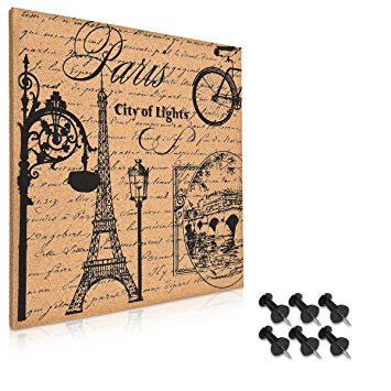 Navaris Cork Bulletin Board - 40 x 40 cm Push Pin Memo Corkboard in Eiffel Tower Design with Push Pins for Kitchen, Classroom, Home Office, Bedroom