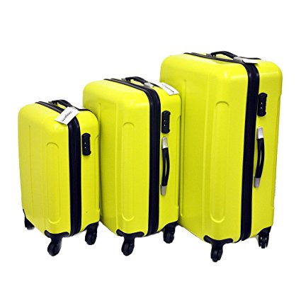 [Limited Offer] Lifetime Warranty Set of 3 (20/24/28 inch) Vesgantti ® Light Weight Hardshell Travel Luggage Suitcase, Trolley Cases Bag, Carry-on and Checked Baggage, With 4 Twin-spinner Wheels (Yellow-Green)