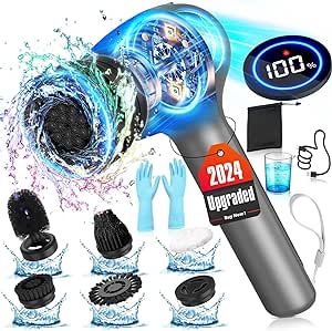 Electric Spin Scrubber, 2024 Upgrade 9 in 1 Electric Scrubber for Cleaning with 5 Replaceable Brush Heads and LED Display, 3200mAh Rechargeable Electric Cleaning Brush for Tub, Floor, Car and Tile