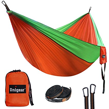 Unigear Double Camping Hammock, Portable Parachute Nylon Hammock with Tree Straps for Backpacking, Camping, Hiking, Travel, Beach and Yard