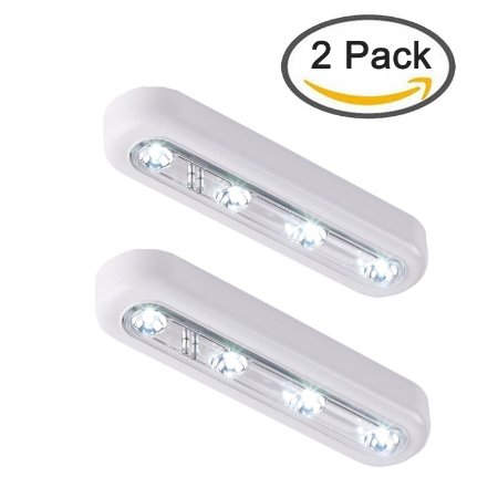 [Upgraded Generation]Ilyever Set of 2 Touch-Activated Stick-on Super Bright 4-Led Battery-0perated Touch Tap Light for Attic Basement Garage Cellar Path Stairs(White Light)