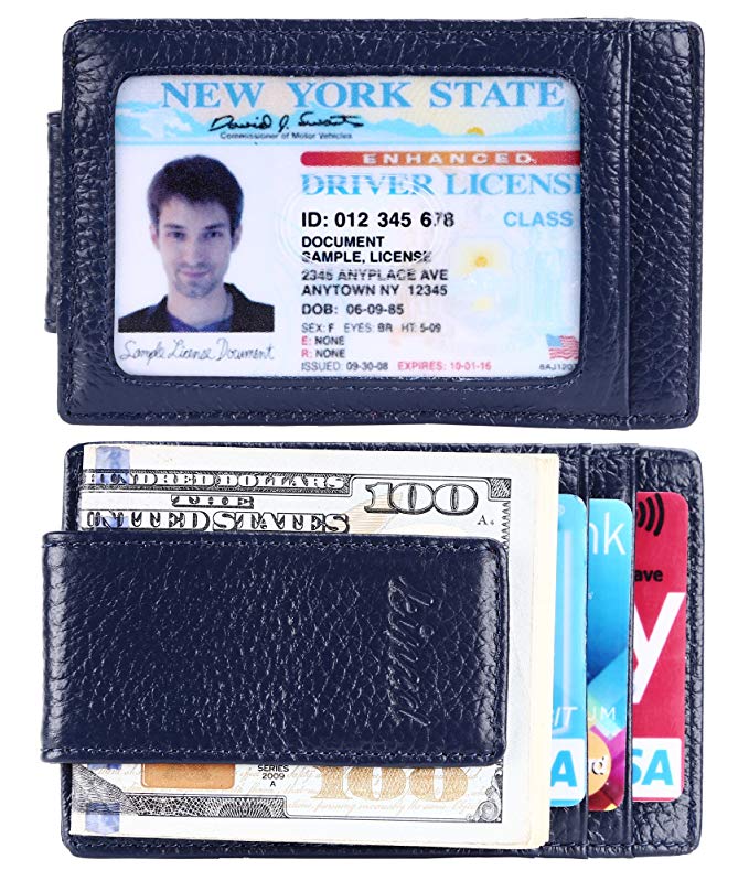 Money Clip Front Pocket Leather Wallet for Men RFID Blocking Magnet Slim Card Holder