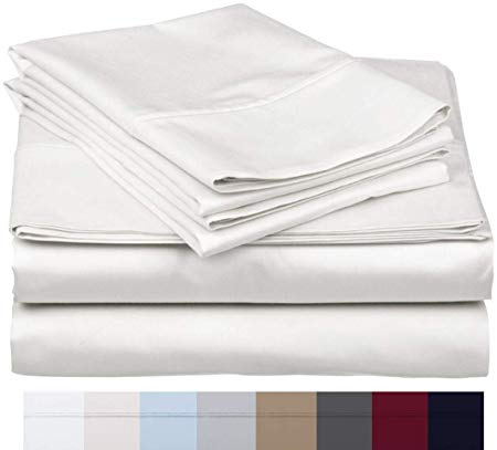The Bishop Cotton 100% Egyptian Cotton 800 Thread Count 4 PC Solid Pattern Bed Sheet Set Italian Finish True Luxury Hotel Collection Fits Up to 16 Inches Deep Pocket (King, White).