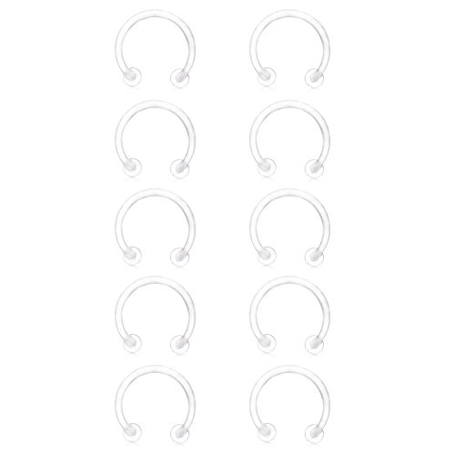 Ruifan 10pcs Clear UV Flexible Acrylic 3mm Ball CBR Non-Piercing Fake Nose Septum Horseshoe Earring Eyebrow Tongue Lip Piercing Ring 16G