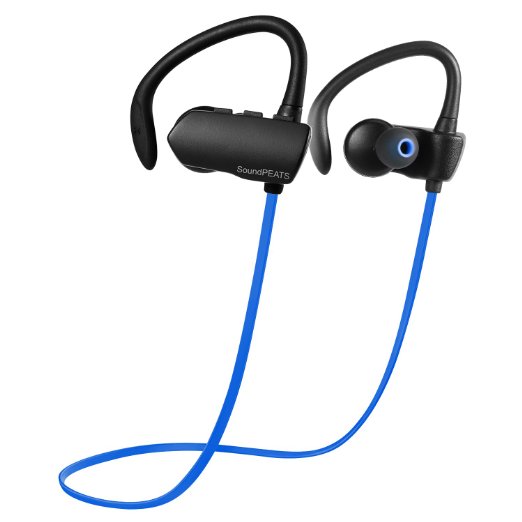 SoundPEATS Bluetooth Headphones Sweat Resistant Wireless In-ear Stereo Earphones for Exercise (Bluetooth 4.1, aptx, Secure Ear Hooks Design, 6 Hours Play Time, Upgraded Version) - Q9A  Blue
