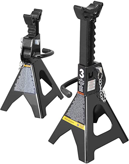 Torin AT43002AB Steel Jack Stands: Double Locking, 3 Ton (6,000 lb) Capacity, Black, 1 Pair