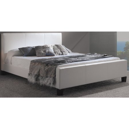 Fashion Bed Group B91L85 Euro Complete Platform Bed with Side Rails and Soft Upholstered Exterior, White Finish, Queen