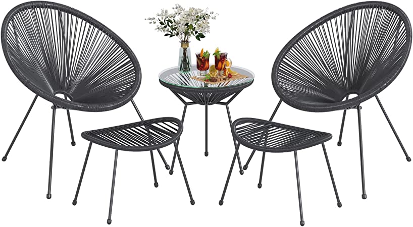 Flamaker 5 Piece Patio Furniture Acapulco Chairs Outdoor Conversation Set All-Weather Plastic Rope Lounge Chair Modern Patio Chairs Set for Porch, Lawn, Balcony, Poolside (Black)