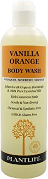 Vanilla Orange Body Wash (or Shower Gel)- 14 fl oz- made with organic ingredients and 100% pure essential oils by Plantlife