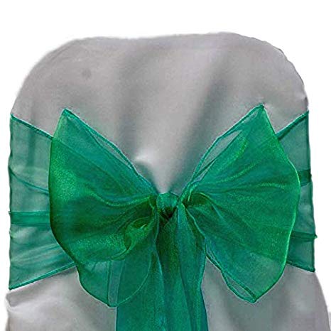 mds Pack of 100 Organza Chair Sashes Bow Sash for Wedding and Events Supplies Party Decoration Chair Cover sash -Green