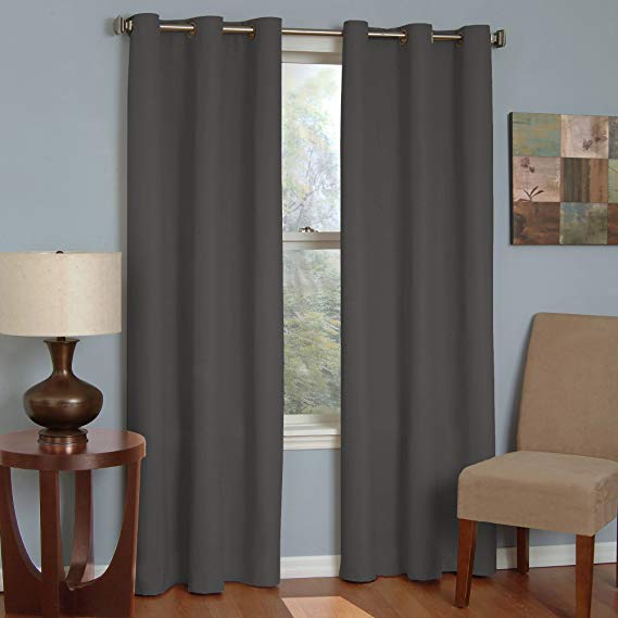 ECLIPSE Blackout Curtains for Bedroom - Microfiber 42" x 95" Insulated Darkening Single Panel Grommet Top Window Treatment Living Room, Smoke