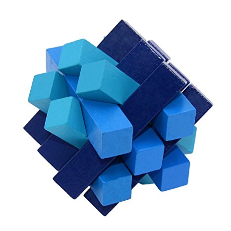 KINGOU Blue Wooden Fifteen Oblique Sticks Puzzle Brain Teaser Puzzles