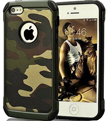 iphone se case 5S Case,iPhone 5s Camo Case Defender Shockproof Drop proof High Impact Armor Plastic and Leather TPU Hybrid Rugged Camouflage Cover Case for for Apple iPhone 5 / 5s - Green
