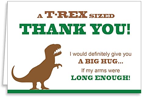T-Rex Funny Thank You Cards and Envelopes - Dinosaur Party Novelty Item (12-Pack)
