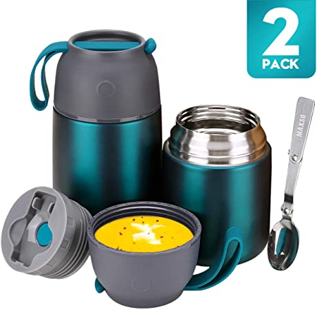 Thermos Food Jar for Hot & Cold Food for Kids Adult, 24 oz and 17 oz Set Soup Thermos Hot Food Containers for Lunch, 2 Pack Vacuum Insulated Food Jar with Spoon