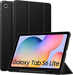 MoKo Case for Samsung Galaxy Tab S6 Lite 10.4 Inch 2024/2022/2020 with Pen Holder, Trifold Stand Protective Soft TPU Back Cover for Samsung Galaxy Tab S6 Lite Tablet with Auto Wake/Sleep, Black