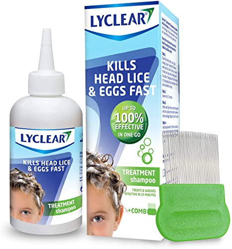 Lyclear - Lice and nits treatment Shampoo - Head lice solution in 15min - Lice and nit comb included - Up to 4 treatments - 200ml
