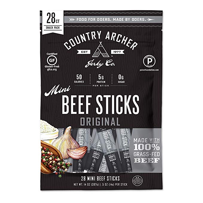 Mini Beef Sticks by Country Archer, Original, 100% Grass-Fed, Certified Keto, Paleo, Gluten Free, 28 Count