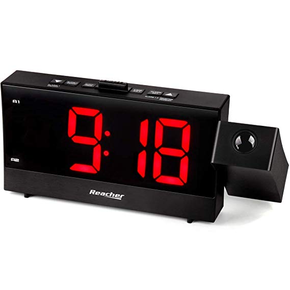 Reacher Projection Ceiling Clock with Dual USB Charger and Alarm Snooze Dimmer and 12/24 Hours for Bedroom Bedside