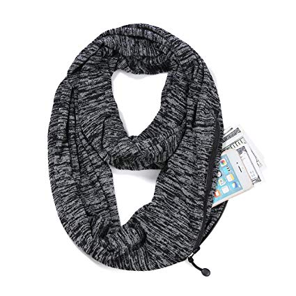 New Premium Pocket Infinity Scarf Fashion Scarves Wrap With Zipper Carabiner,Travel Scarf