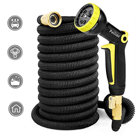 50FT Expandable Garden Hose Black – Brass Household Telescopic Water Pipe 9-Mode Nozzle, Cleaning Gardening Watering Pipe, High Pressure Watertight