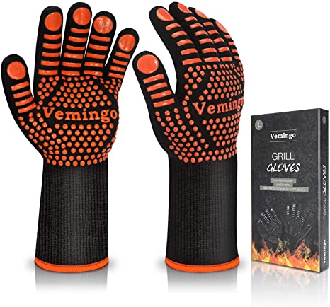BBQ Gloves 1472°F Extreme Heat Resistant Ov Grill Gloves Heat Proof/Fireproof Gloves Oven Mitts Barbecue Gloves for Smoker/Grilling/Cooking/Baking 12.5CM Large,Orange