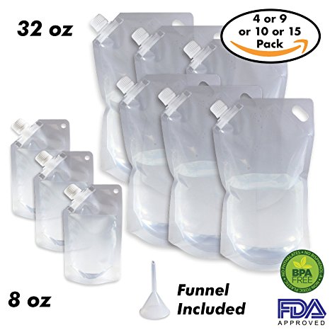 Cruise Ship Flask Kit - Reusable & Concealable Liquor Bags - Sneak or Smuggle Booze & Alcohol (6x32oz   3x8oz   Funnel Included)