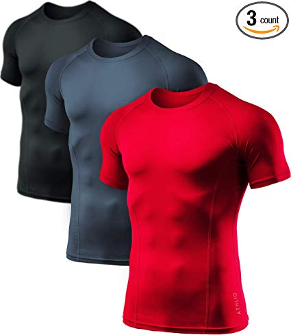 ATHLIO Men's (Pack of 3) Cool Dry Compression Short Sleeve Sports Baselayer T-Shirts Tops BTS02