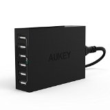 Aukey 50W  10A 6 Ports USB Desktop Charging Station Wall Charger with AlPower Tech for Apple Android and other USB Powered Mobile Devices- Black