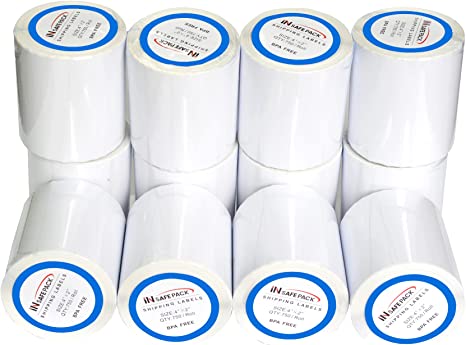 12 Rolls 4"x2" Direct Thermal Labels with Perforated Line,Compatible with Zabra&Rollo Printer(Total 9,000 Labels, 750 Labels/Roll)