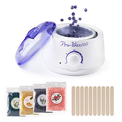 Hair Removal Electric Home Waxing Kit Hot Wax Warmer Wax Heater Rapid Melt Hard Wax with 4 different flavor Hard Wax Beads and Wax Applicator Sticks For Women and Man