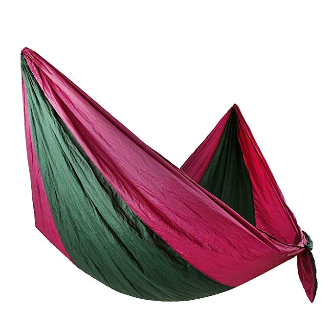 Yosoo Double Hammock Lightweight Indoor and Outdoor Nylon Parachute Hammocks for Camping Backpacking Travel Tree 2 Ropes Included (purple & green)